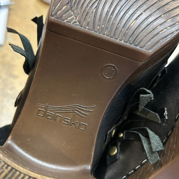 Dansko Deni Black Fringed Platform Clogs - Picture 10 of 12